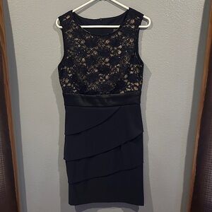 Connected Apparel Navy Blue Lace Tiered Mini Dress